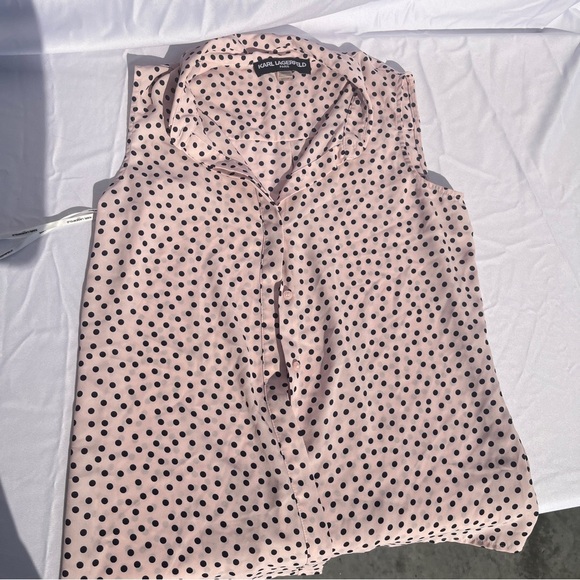 Karl Lagerfeld Blush and Black Polka Dot Blouse - Picture 4 of 6